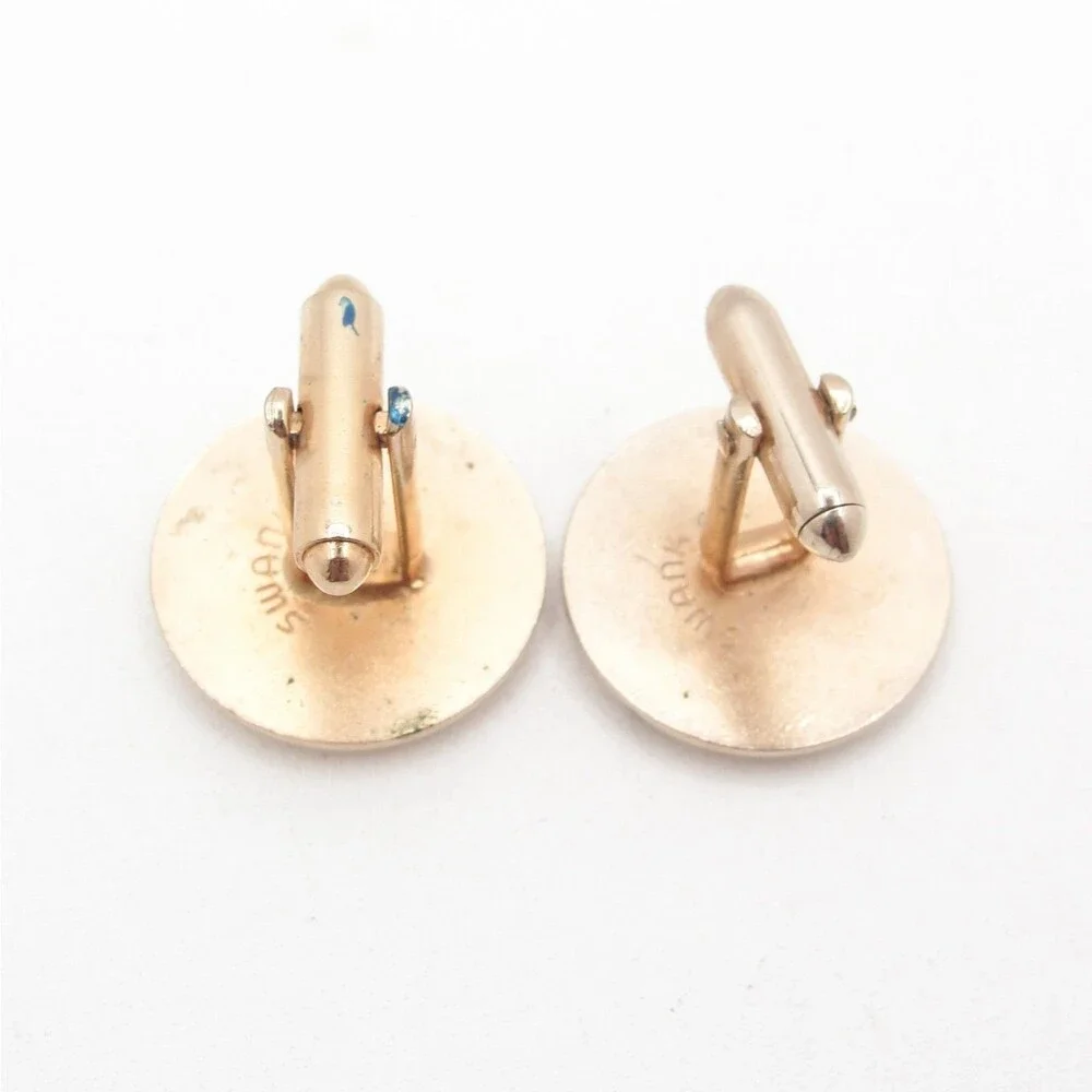 Vintage Swank Blue Enamel Cufflinks Gold Tone Round Circle MCM Formal Wedding